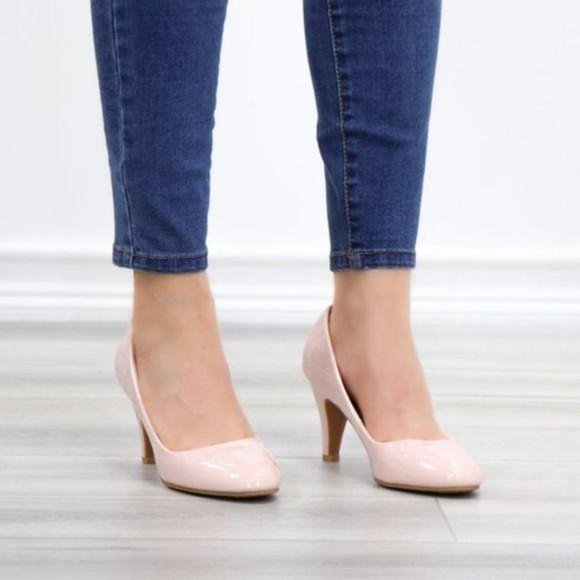 Dusty Rose Paten Slip On Kitten Low Heel Pumps - Picture 7 of 11